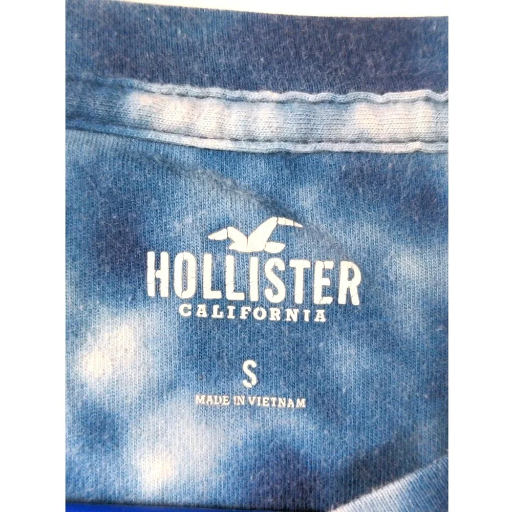 Hollister Mens S Long Sleeve Cotton Blue White Tie Dye Logo Graphic Streetwear - Picture 8 of 9